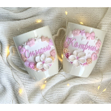 Чаша с име в розово и бяло 