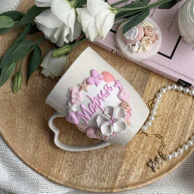 Чаша с име в розово и бяло 