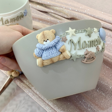 Купичка с мече с плетен пуловер и име 