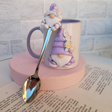 Комплект чаша и лъжичка с лилави гноми 