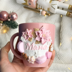 Коледна чаша "Мама" в розово