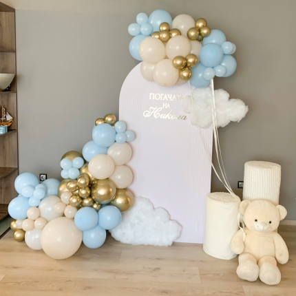 Украса за погача в синьо, бежово и златно 