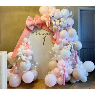 Украса с балони и розови панделки  Украса с балони и розови панделки