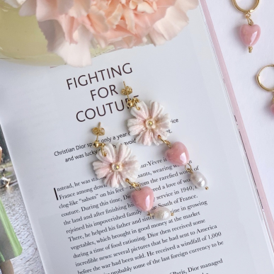 Обици с маргаритки и сърце 