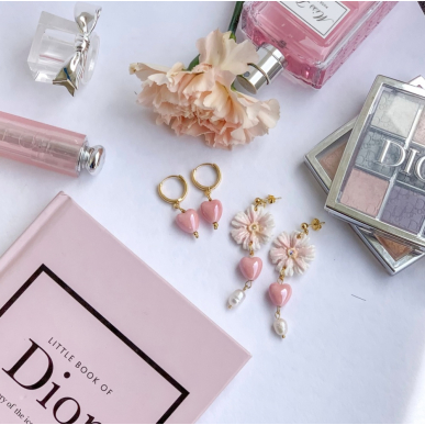 Обици с маргаритки и сърце 