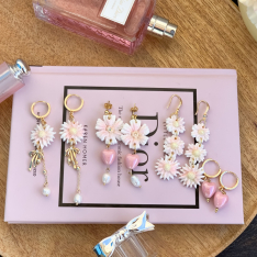 Обици с маргаритки и сърце 