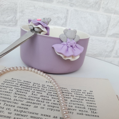 Комплект купичка и лъжичка с лилави мечета 