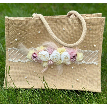 Плажна чанта с божури и дантела - Tote