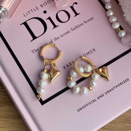 Обици Pearl and heart 