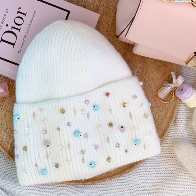 Бяла шапка "Shine" 