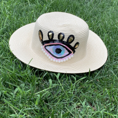 Сламена шапка "Pink Evil Eye"