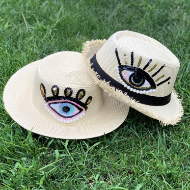 Сламена шапка "Pink Evil Eye"