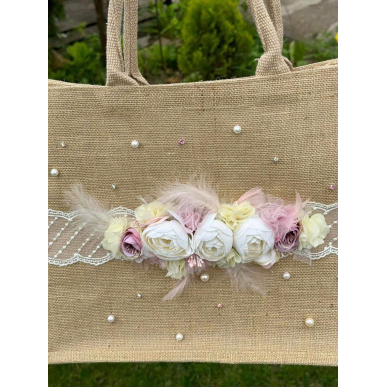 Плажна чанта с божури и дантела - Tote