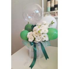 Кутия с цветя и балони Emerald green